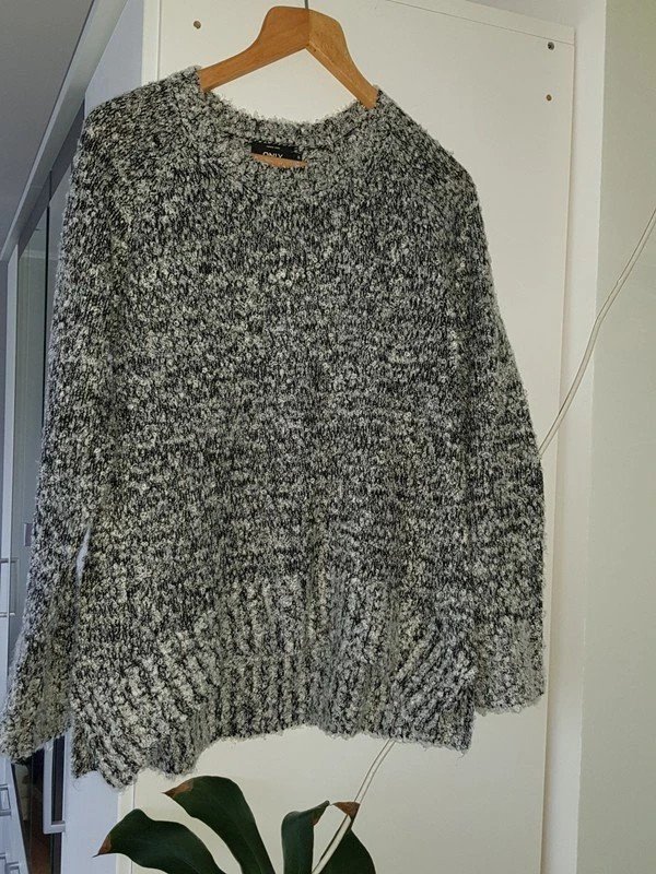 Oversize Pullover Pulli warm Only Gr.S / 36 Strickpulli melliert grau schwarz