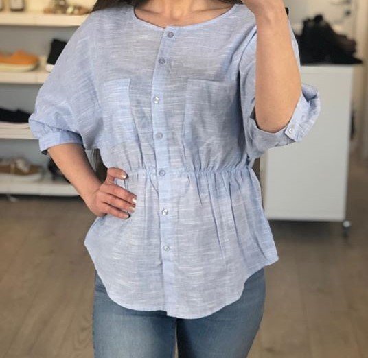 YAS Bluse 3/4 Arm 100% Baumwolle Gr. L (38/40) hellblau