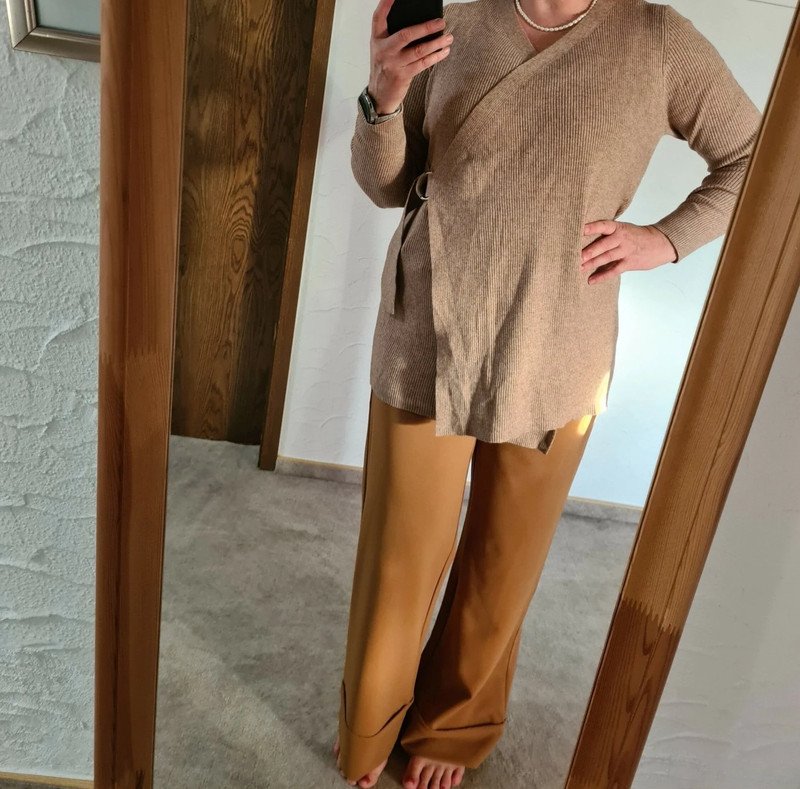 Langer Strickjacke Cardigan beige / hellbrau Object Gr.L NEU Oversize