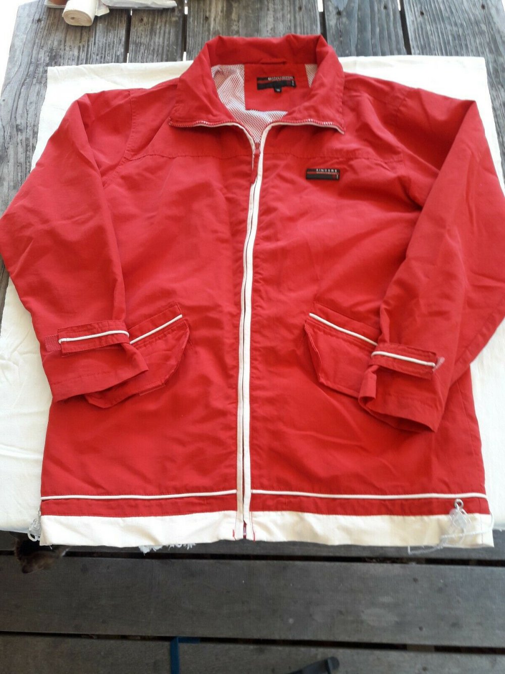 Jacke , rot und beige * Windjacke, Regenjacke * mit Kapuze