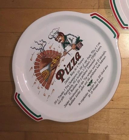 Vintage Pizza Teller mit Rezept sehr gut