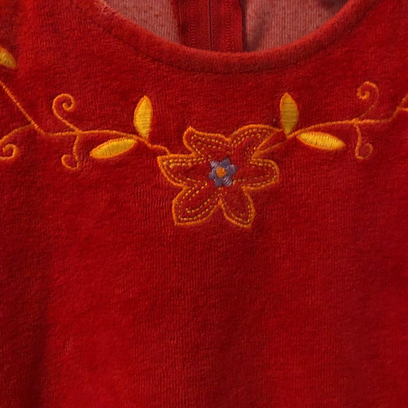 Nicki Kleid rot-orange mit Blumen Stickerei