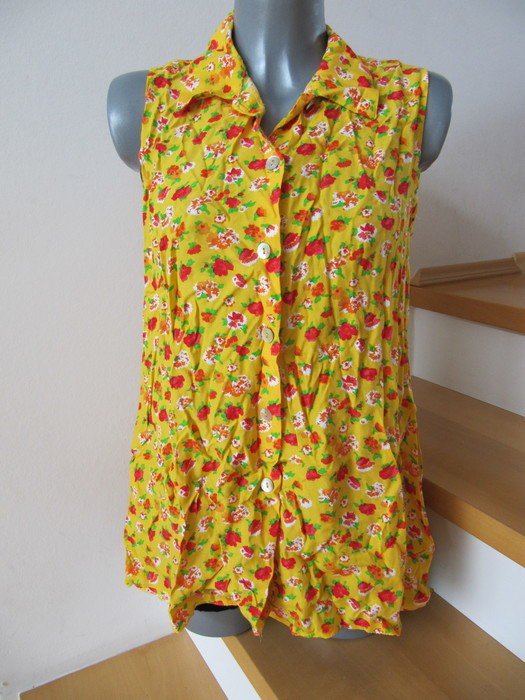 Lange Bluse gelb mit Blumen