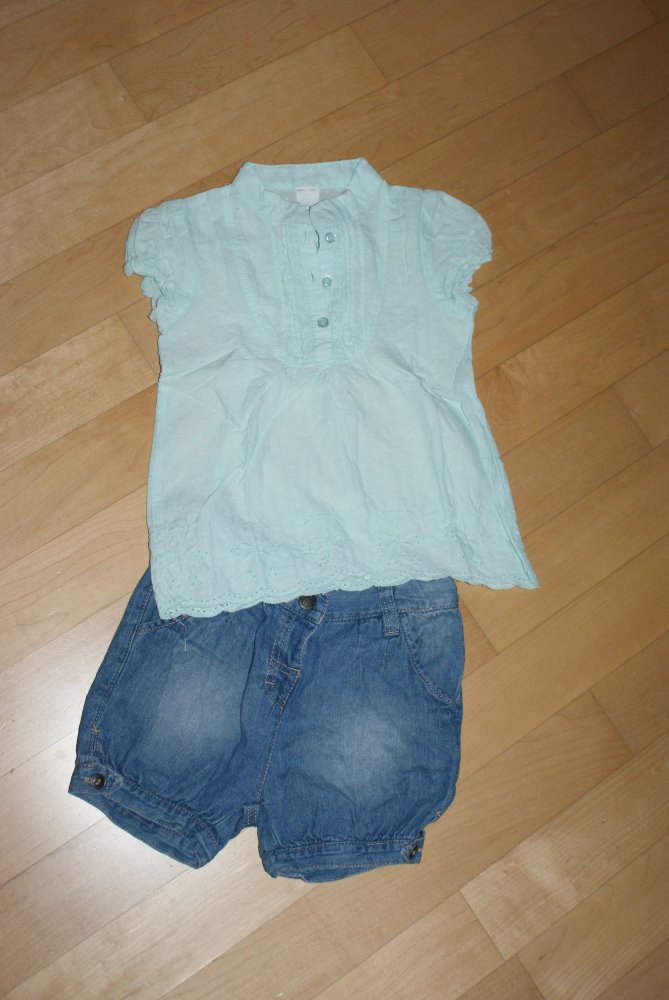 2 er Set Jeans Shorts mit Bluse Gr.92