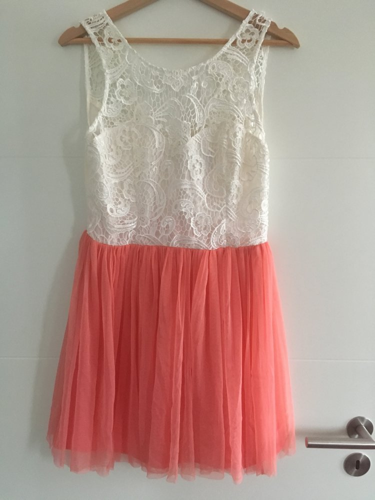 Cocktailkleid in weiß/koralle