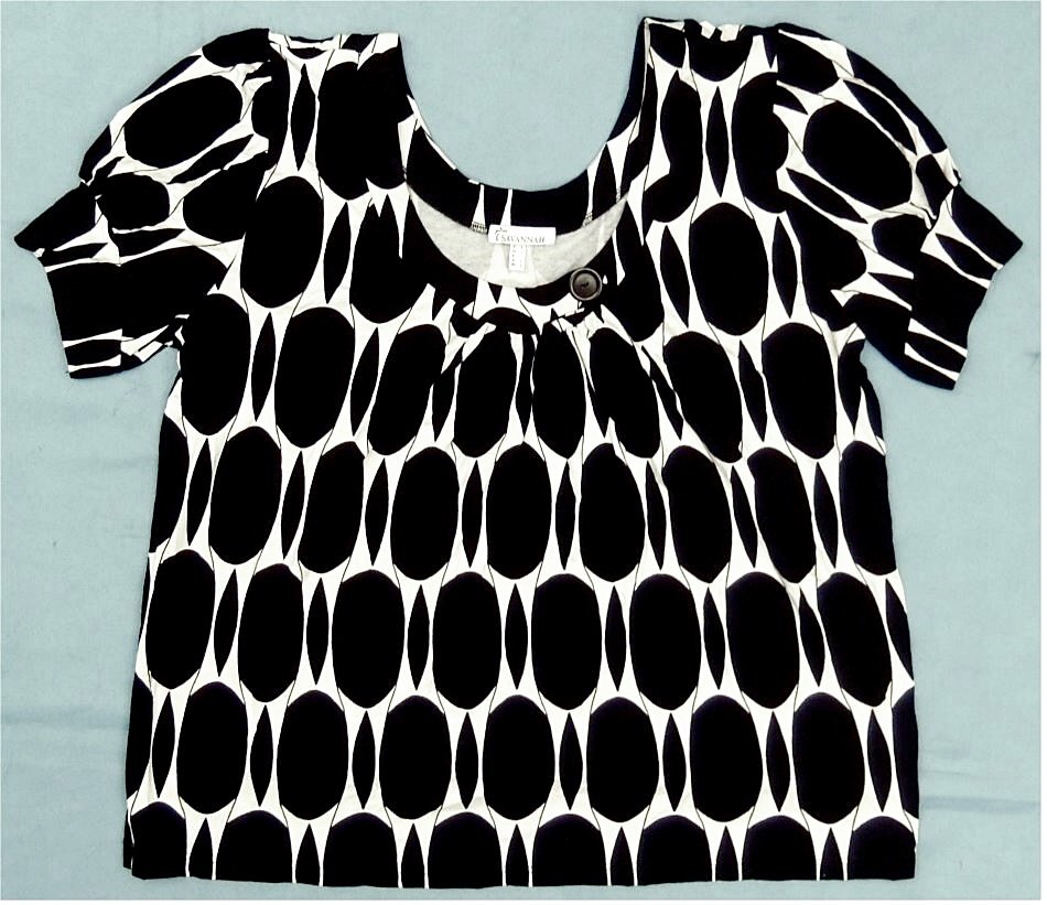 Savannah Kurzarm-Shirt - Mit Rundnackenausschnitt - Größe L - schwarz / weiß