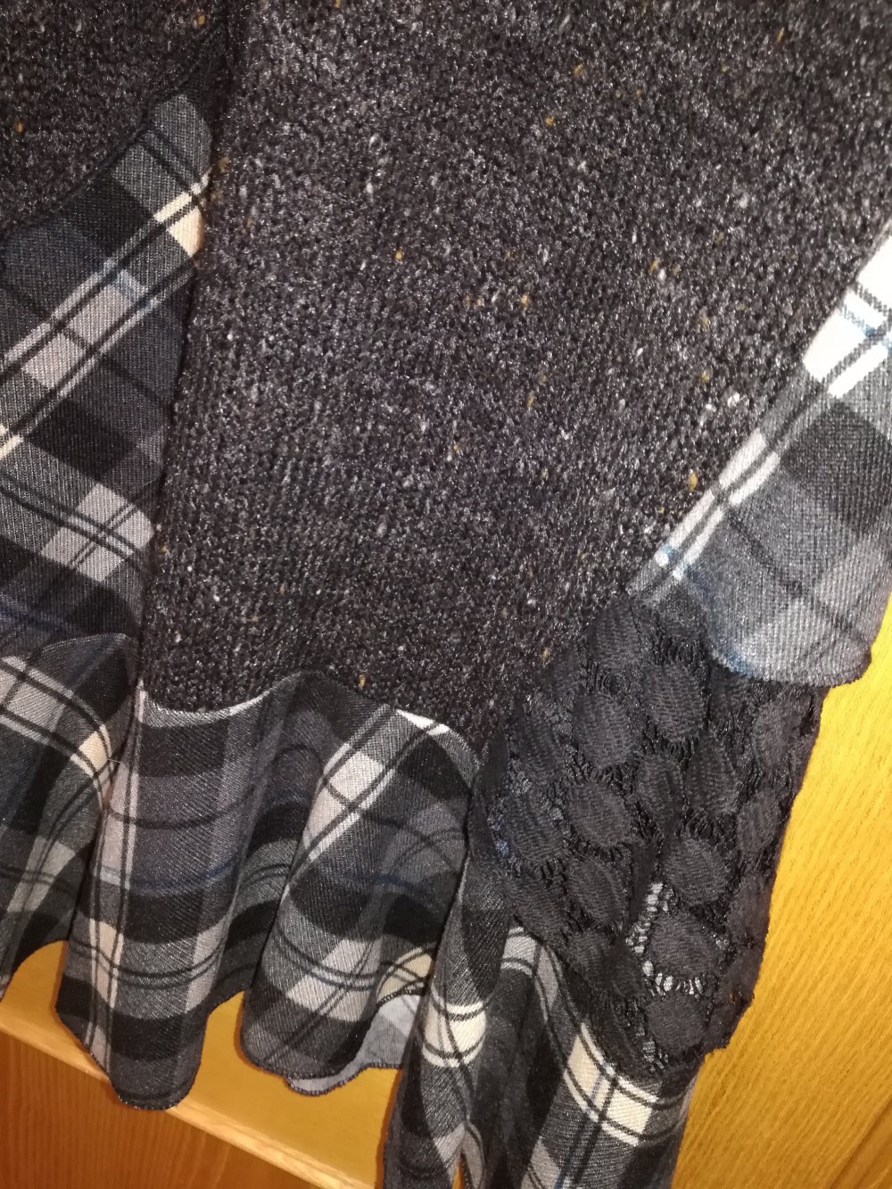 Patchwork Kleid Karo Spitze Strick