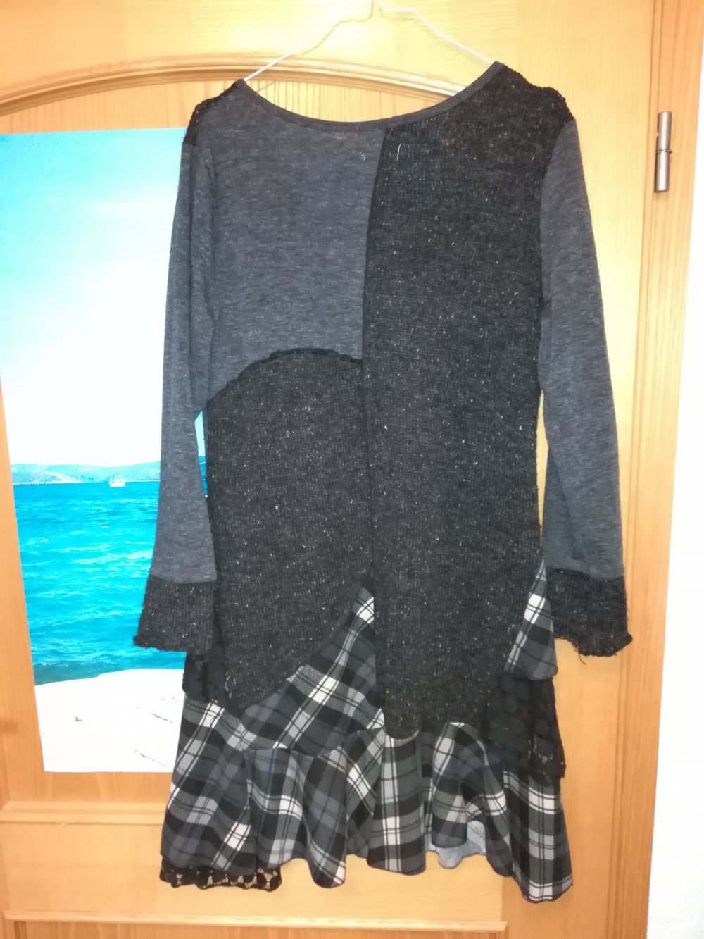 Patchwork Kleid Karo Spitze Strick