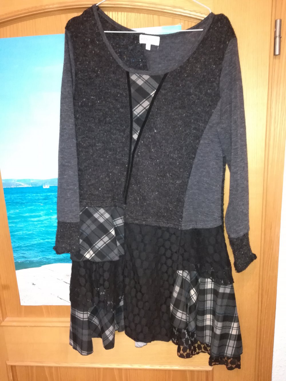 Patchwork Kleid Karo Spitze Strick