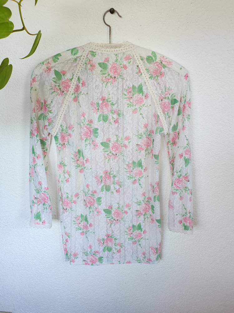 Vintage Netzoberteil mit Spitze und Blumen Größe ca. XS