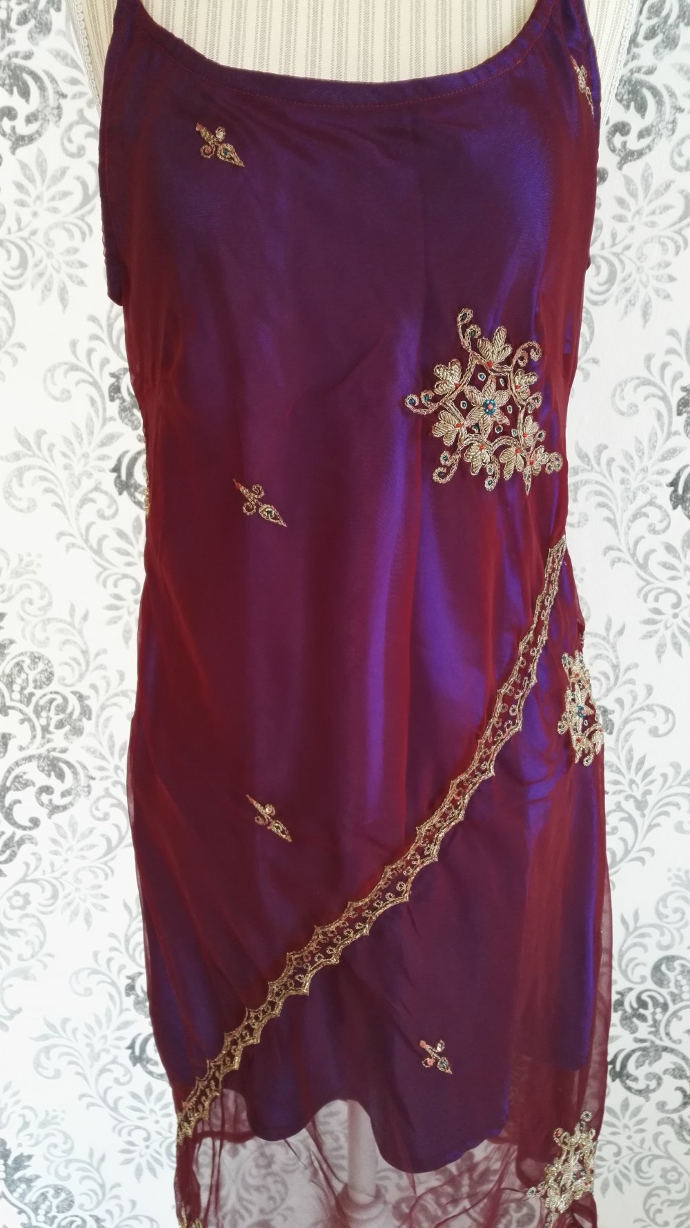 Sommerkleid Festival Abendkleid gold bestickt Minikleid Gr. M
