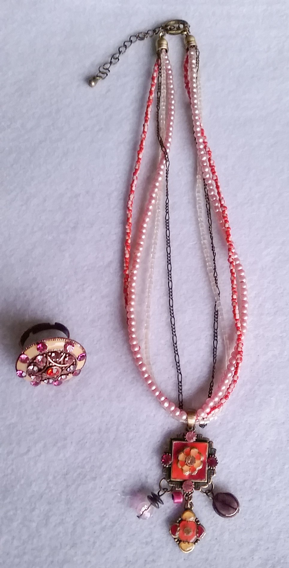 Schmuck Set Ring Kette bunt Handarbeit