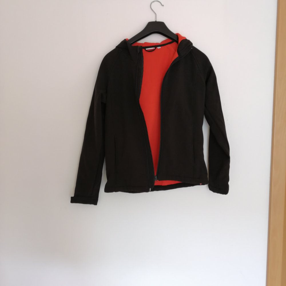Softshell Jacke mit Innenfutter orange Reißverschluss Taschen Kapuze