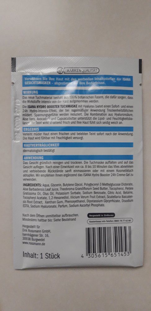 ISANA Tuchmaske Hydro & ULTRA SENSITIV ohne Parfüm Lippenpflege