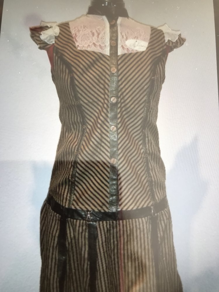 Steampunk Bluse braun-schwarz gestreift mit Verzeirung, S-M Neu