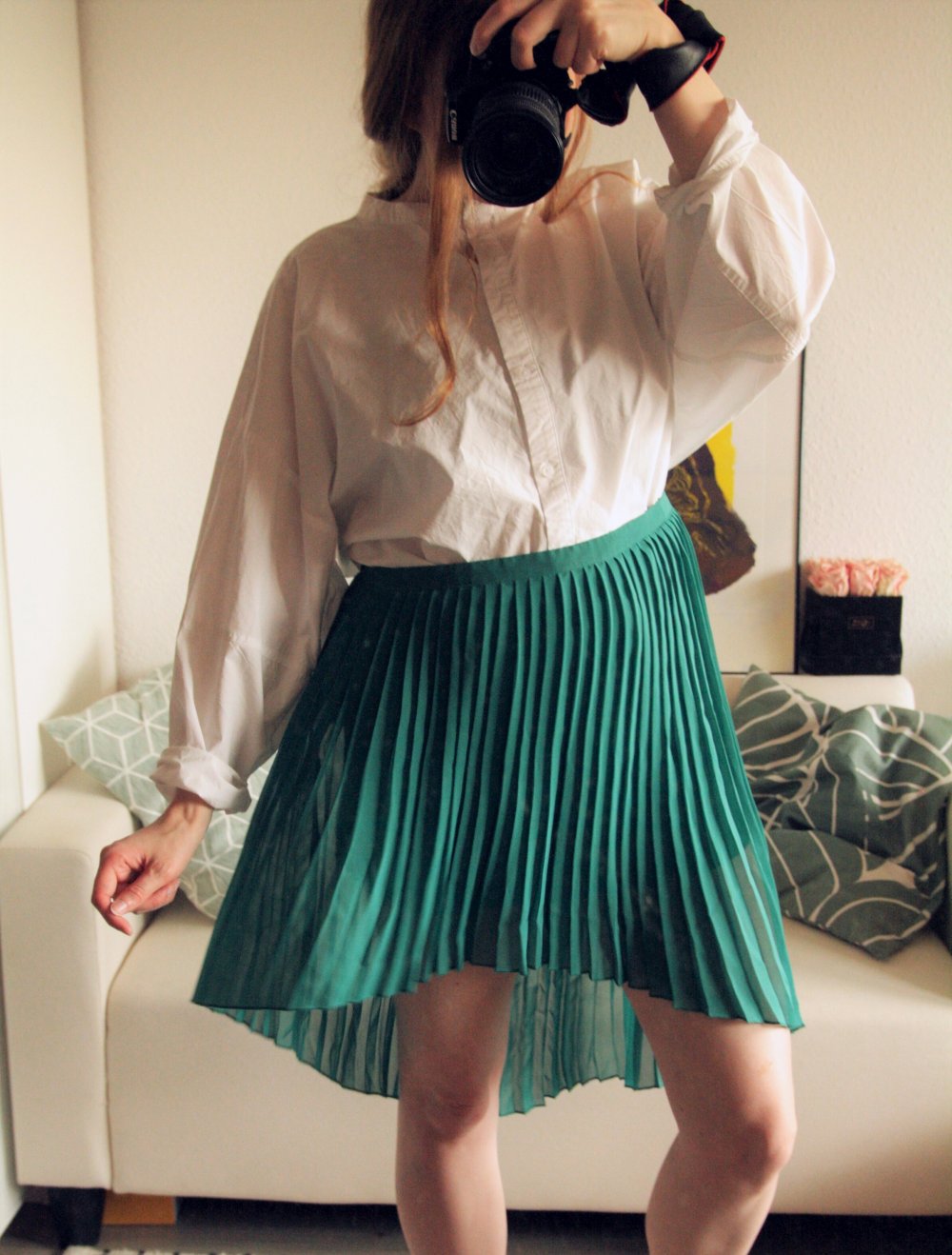 Flaschengrüner Plisseerock Highwaist