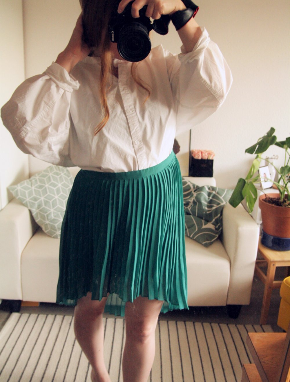 Flaschengrüner Plisseerock Highwaist
