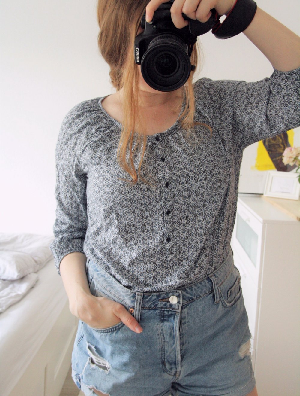 Viskose Bluse mit Millesfleures Muster
