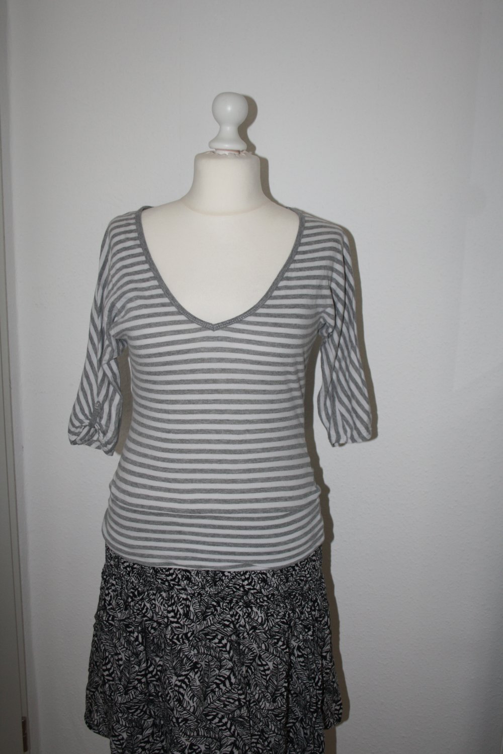 S 3/4 Arm Pullover gestreift grau weiß