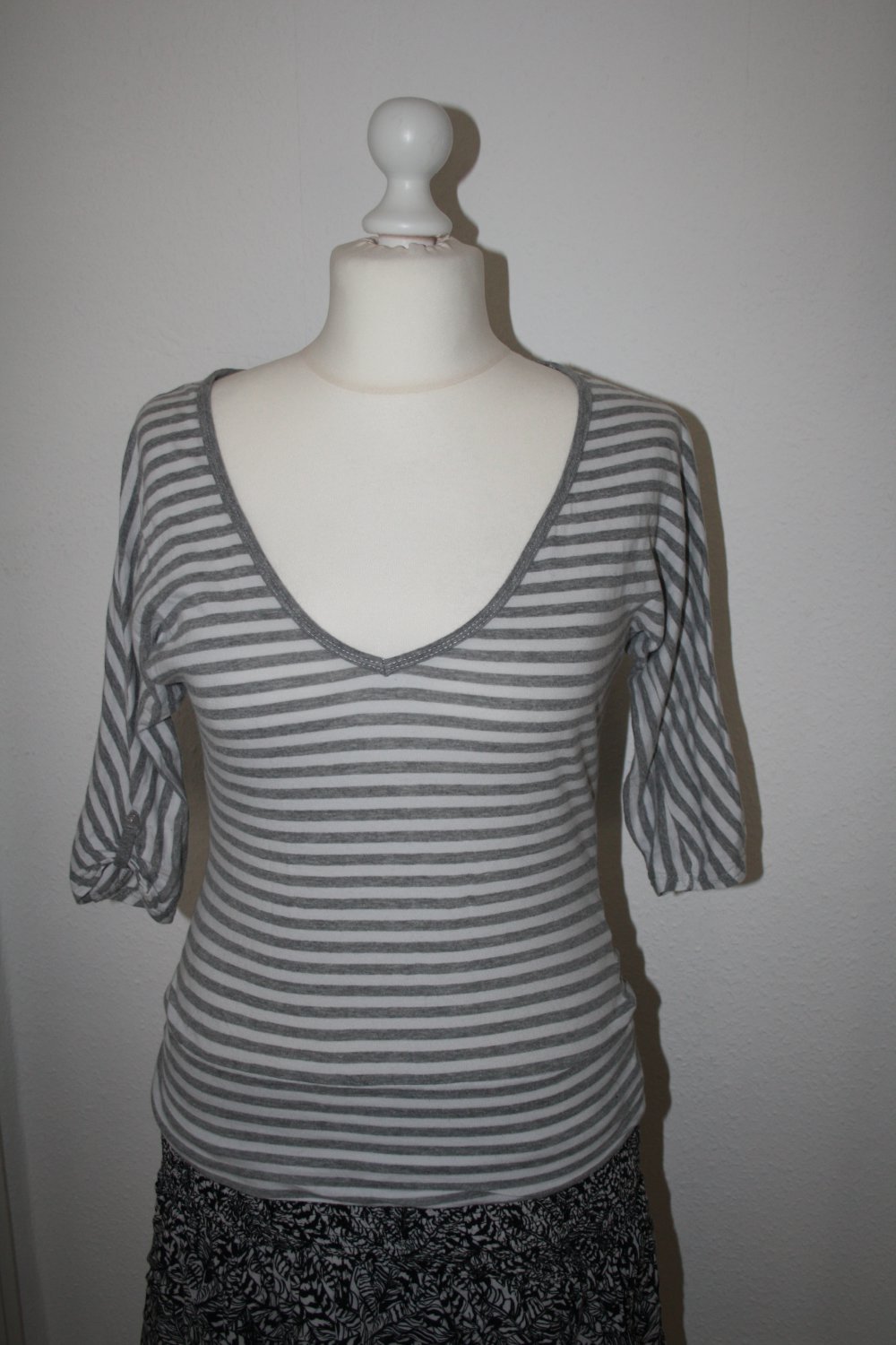 S 3/4 Arm Pullover gestreift grau weiß