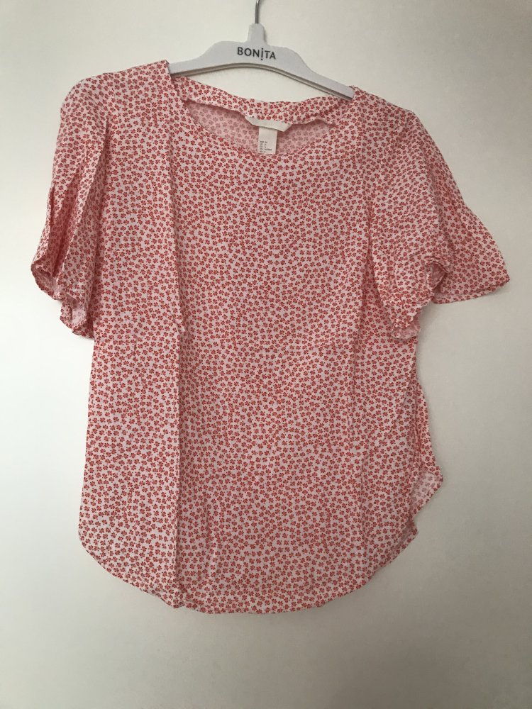 Lockeres T-Shirt weiß orange Blumenmuster, H&M 36