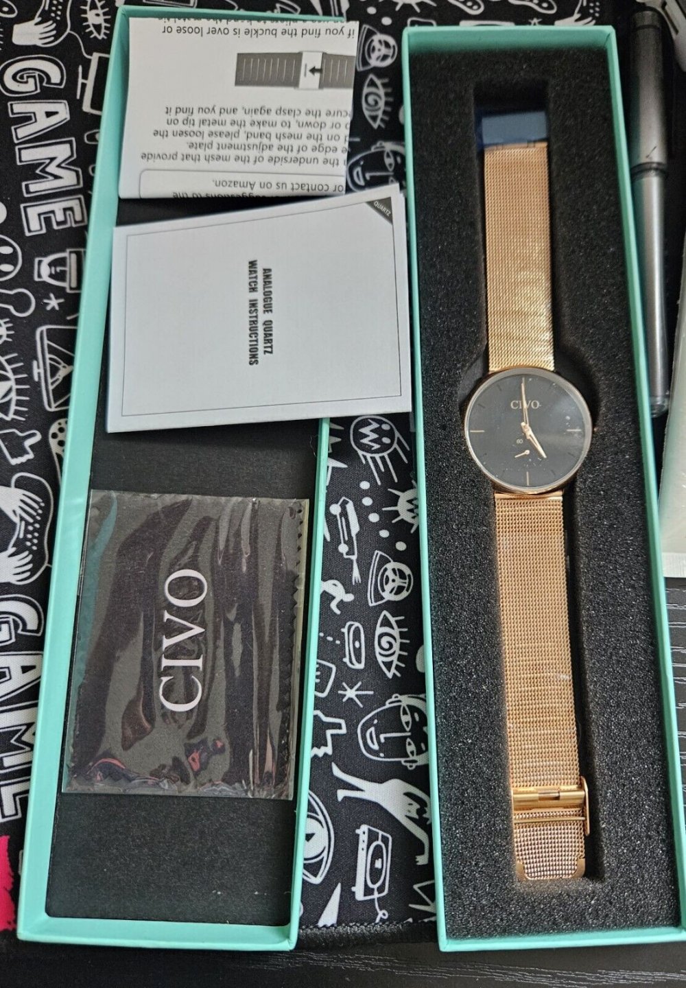 CIVO Herrenuhr Analog Armbanduhr Gold Edelstahl schwarzes Ziffernblatt (NEU/OVP)