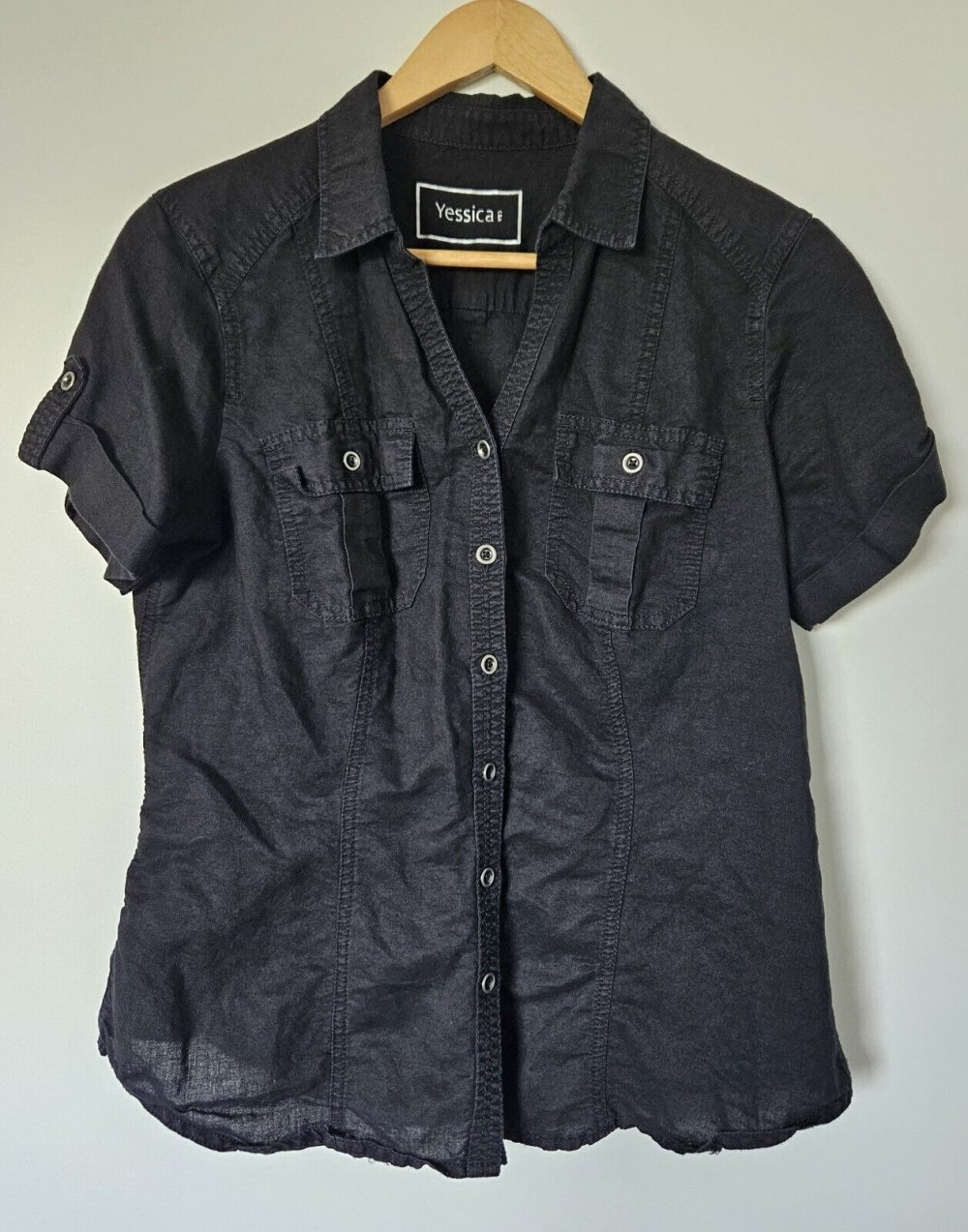 Modern lässige Damen Kurzarm Bluse Oberteil Gr. 38 (Yessica by C&A) schwarz