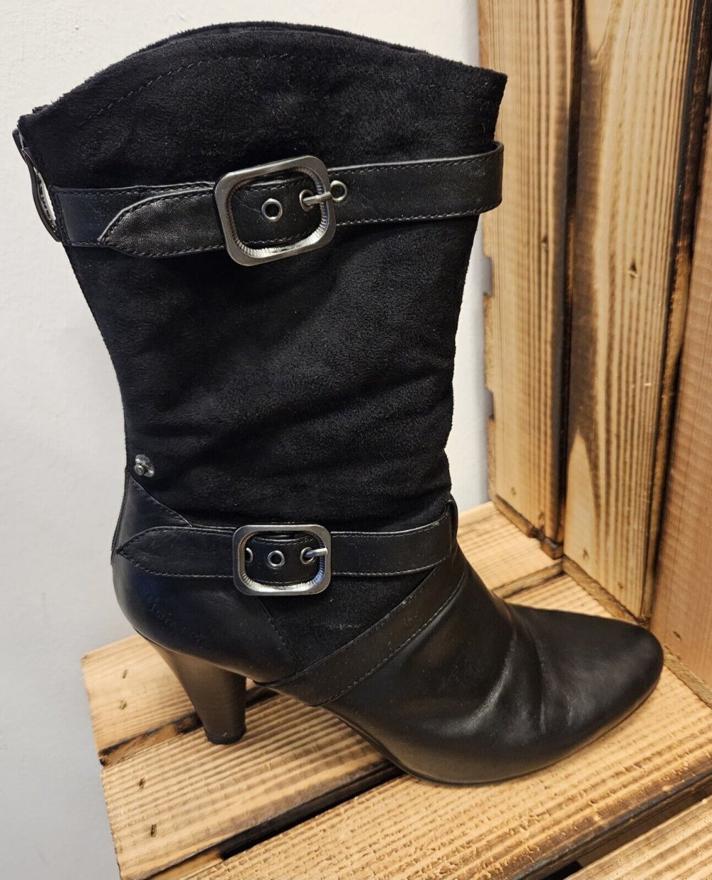Trendy Damen Stiefelette (Tamaris) Gr. 39 black Absatzhöhe 28 mit Fellbesatz