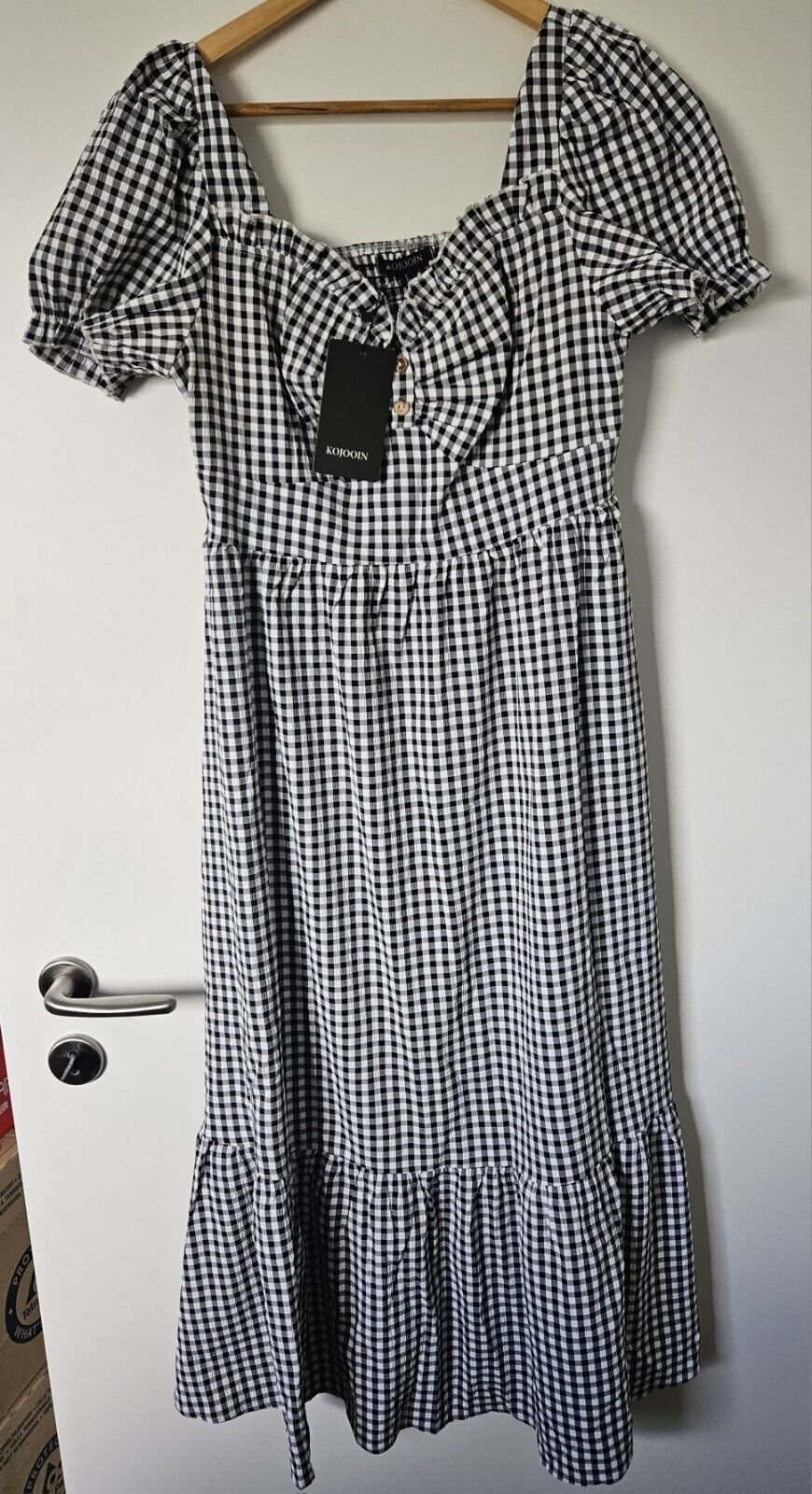 Damen Retro Sommerkleid Gr. L (Kojooin) kariert NEU Vintage Midikleid