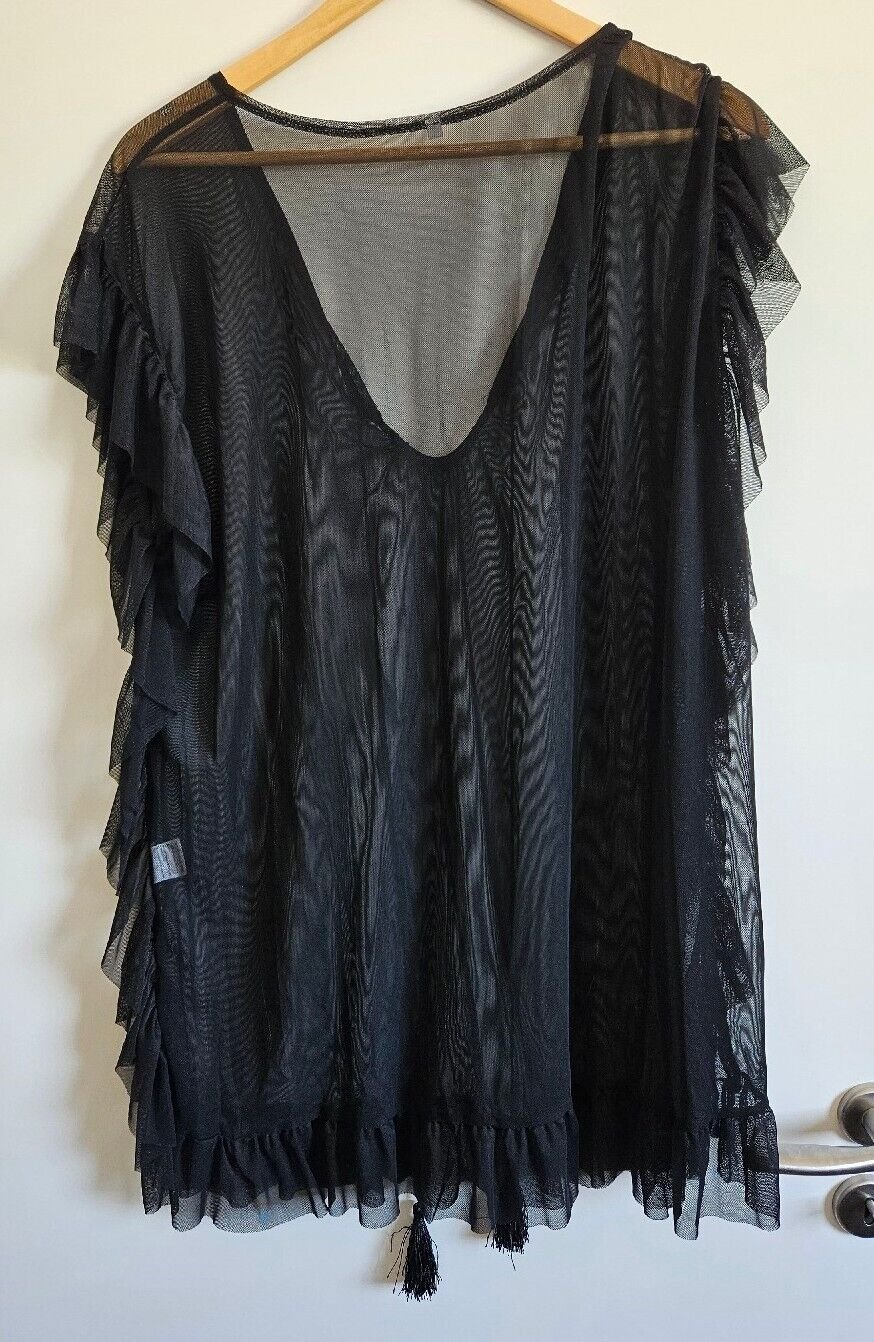 Damen Strandkleid Sommer Gr. L (Irevial) schwarz transparent Strandponcho NEU
