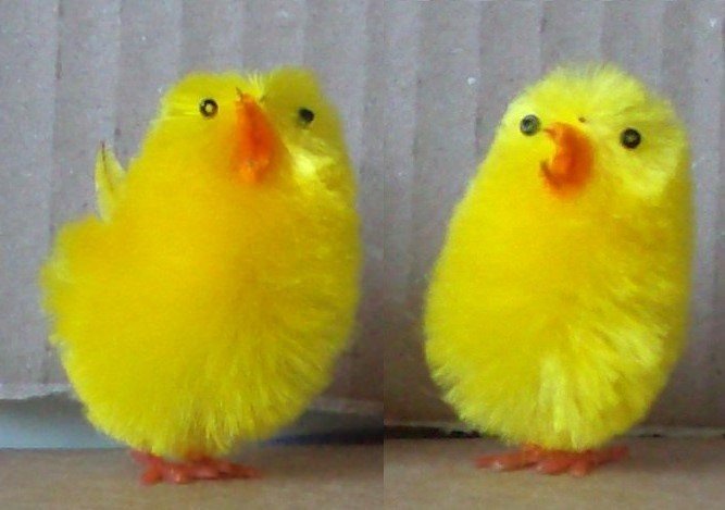 Osterdekoration: 2 gelbe (Oster-)Küken aus Seidenchenille (weich wie Pompoms), 5 cm hoch, neu & unbenutzt