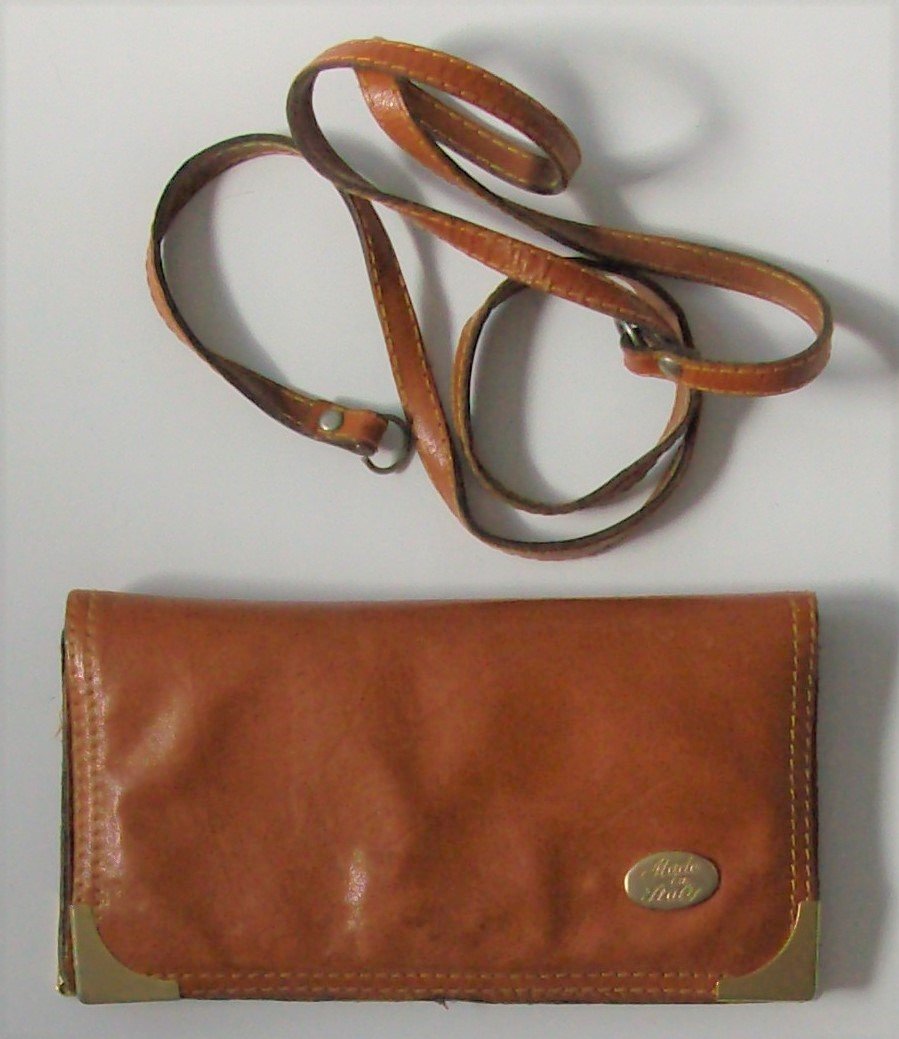 Italien Damen Ledertasche Handtasche karamell braun Clutch 80er Jahre Umhängetasche Geldtasche Schultertasche