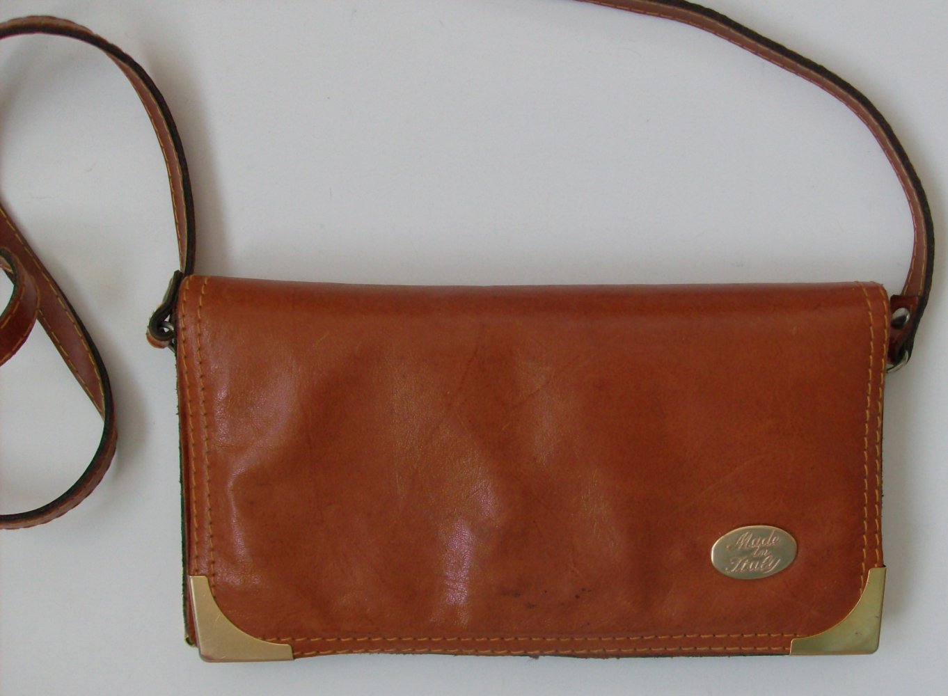 Italien Damen Ledertasche Handtasche karamell braun Clutch 80er Jahre Umhängetasche Geldtasche Schultertasche