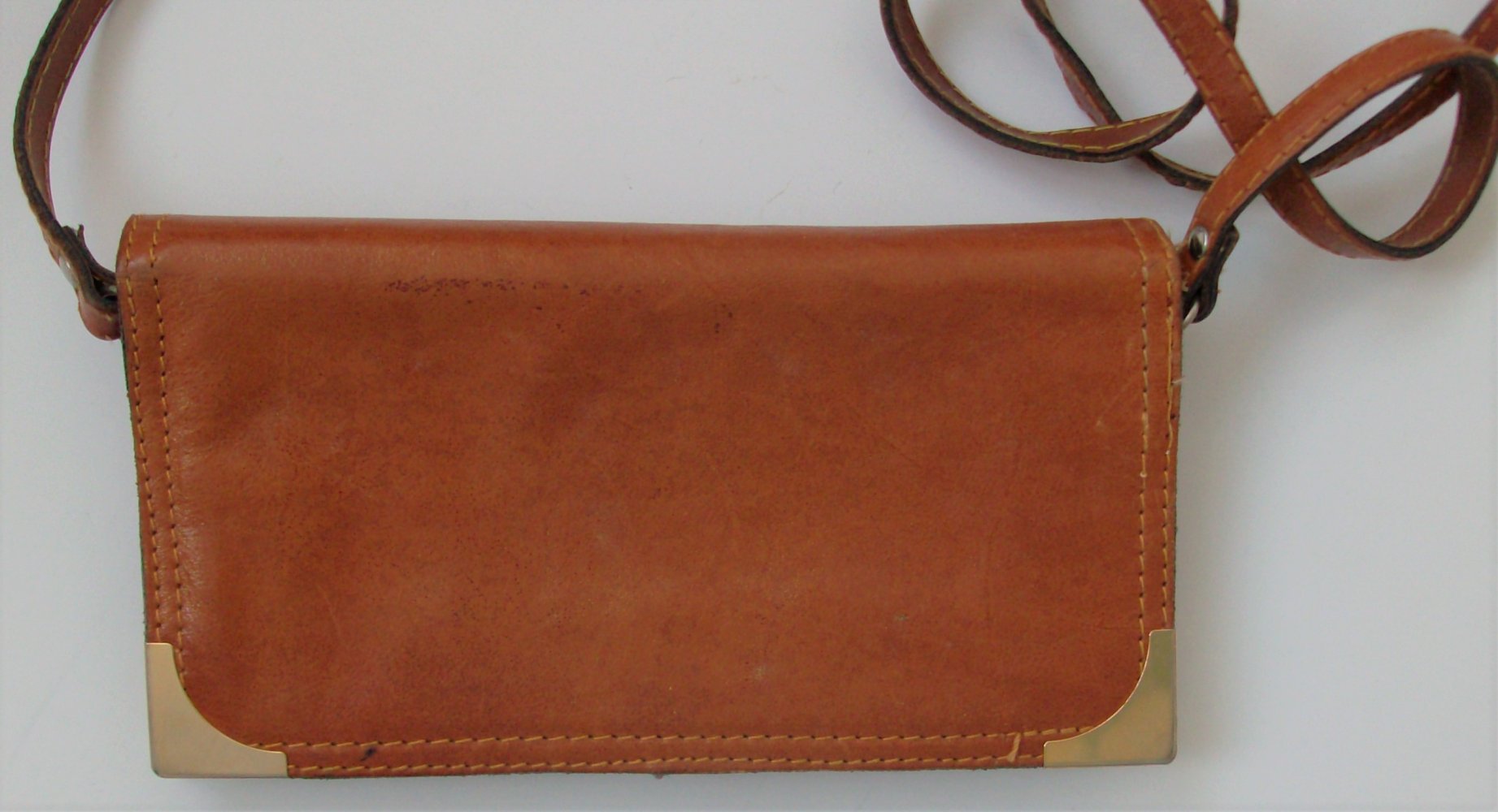Italien Damen Ledertasche Handtasche karamell braun Clutch 80er Jahre Umhängetasche Geldtasche Schultertasche