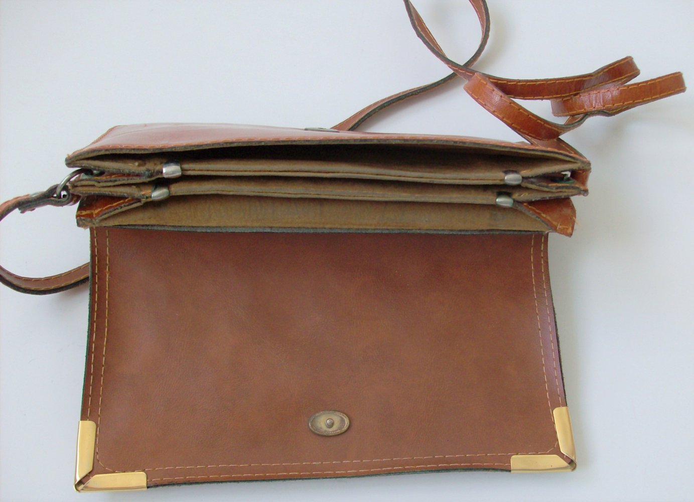 Italien Damen Ledertasche Handtasche karamell braun Clutch 80er Jahre Umhängetasche Geldtasche Schultertasche
