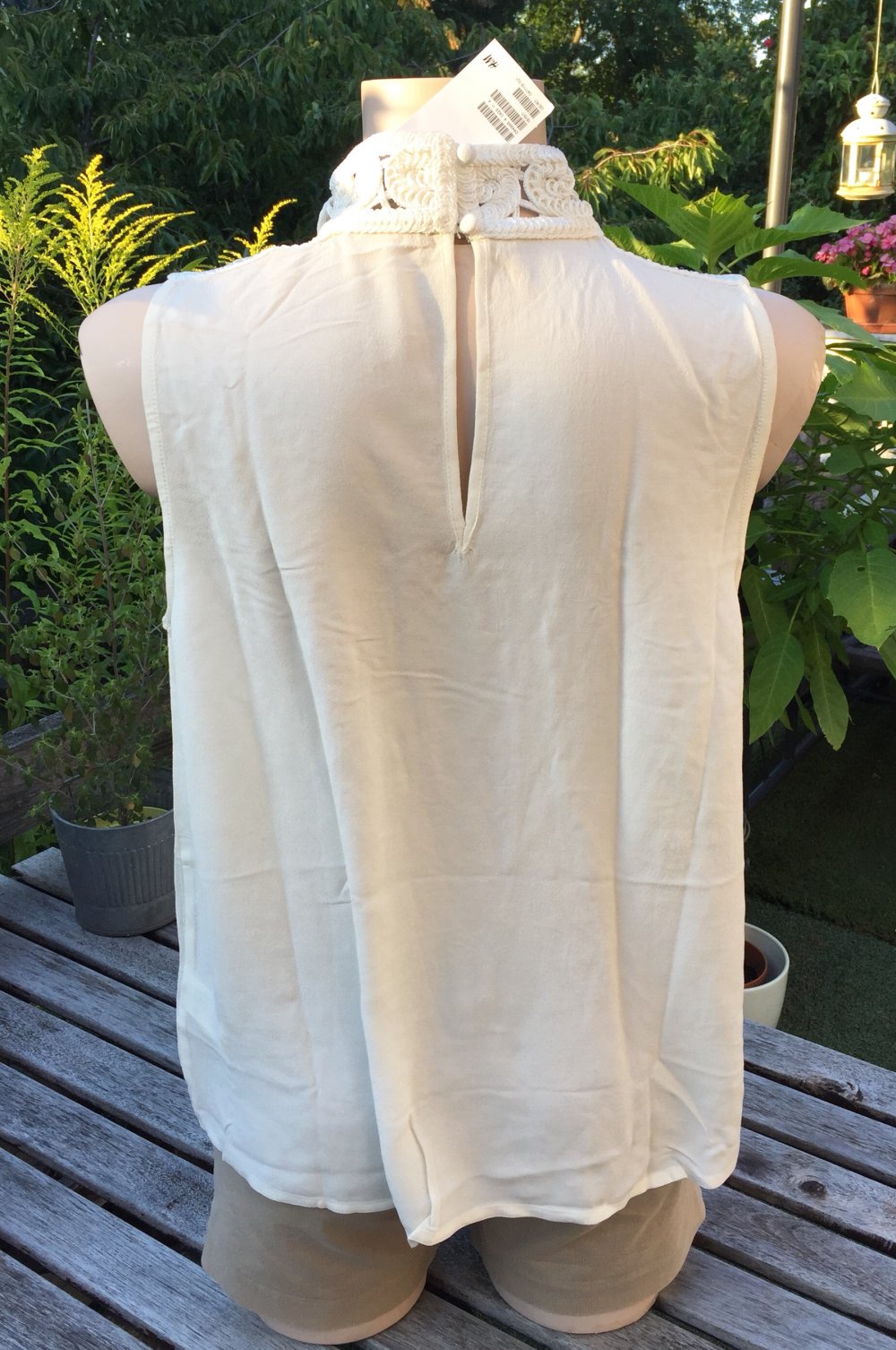NEU: H&M Top BLUSE cremefarben MAKRAMEE Gr. 42 (ca. M)