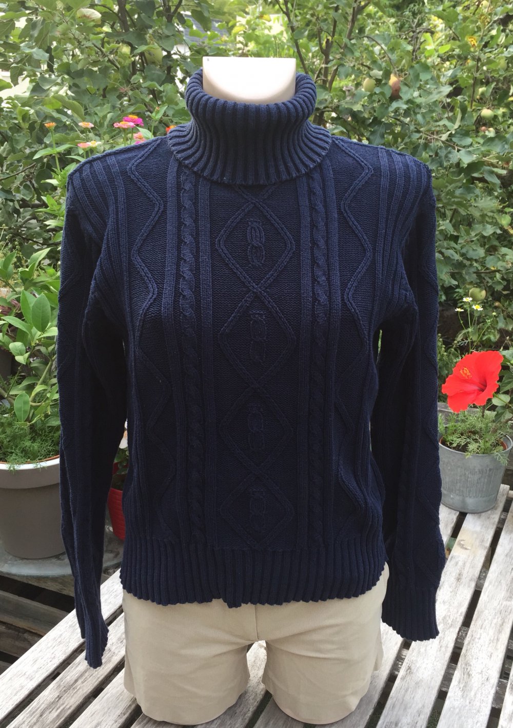 H&M Vintage PULLOVER Rolli ZOPFSTRICK Gr. L (wie M)
