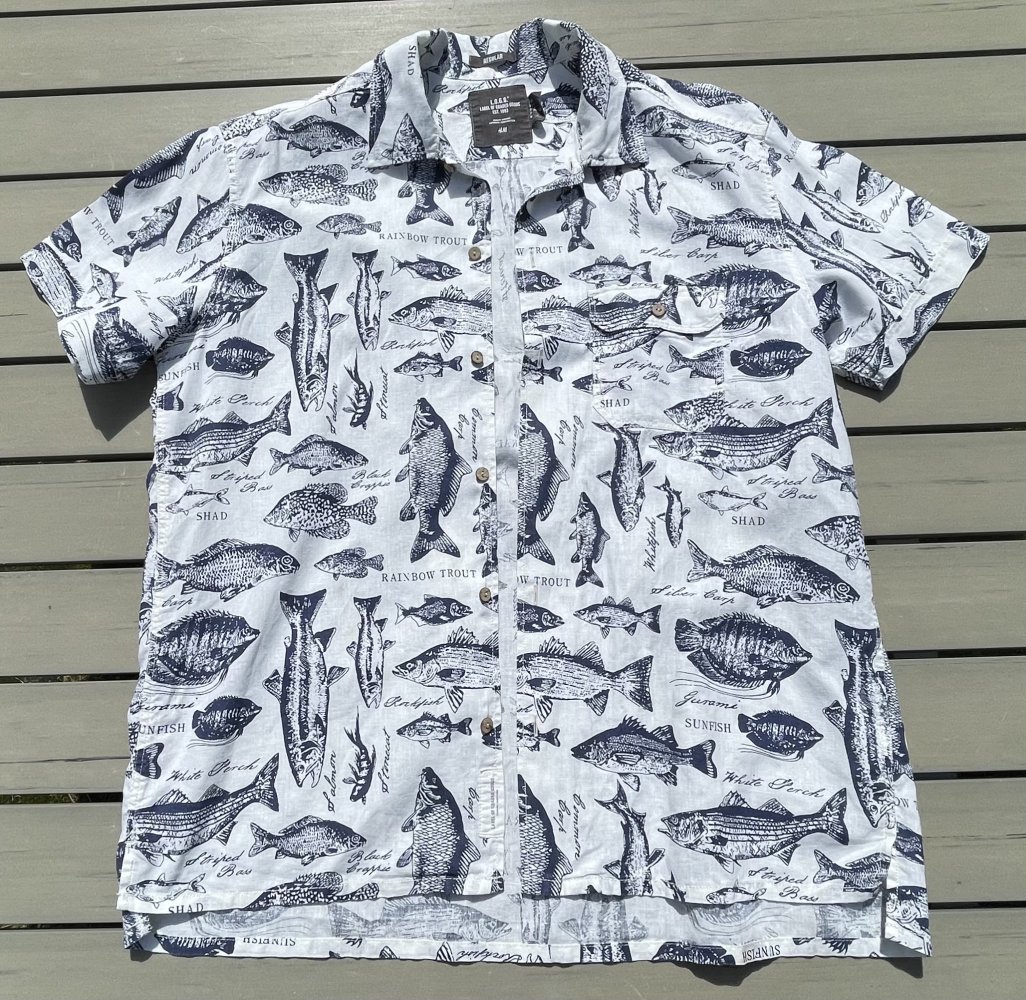 H&M Kurzarm HEMD Leinenhemd Resort Hemd „FISCHE“ Gr. L
