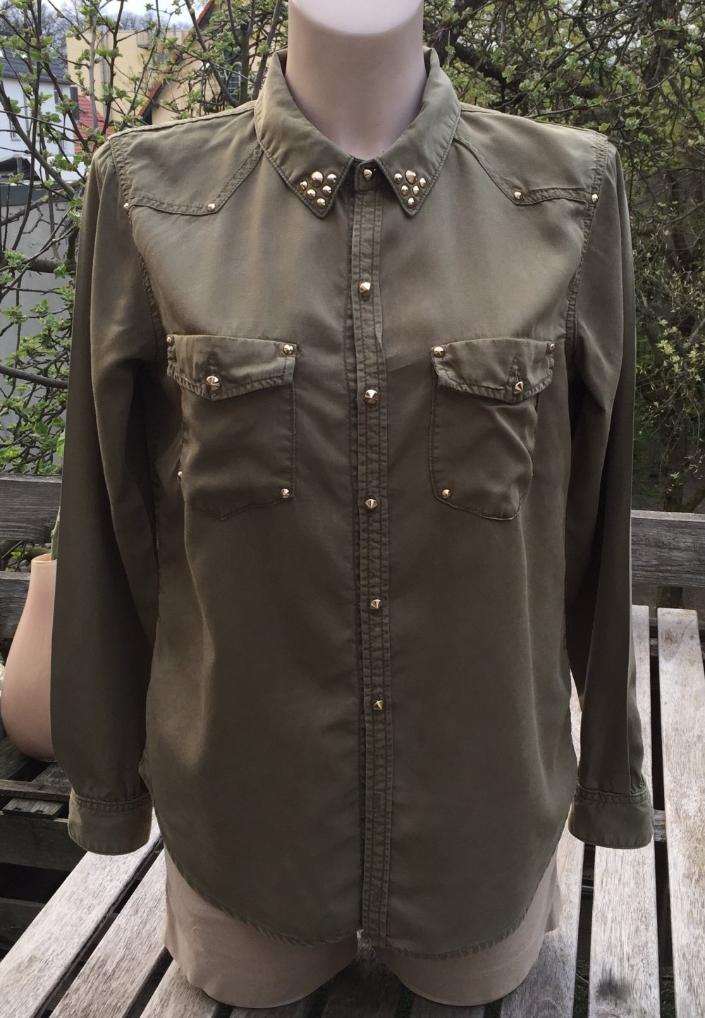 H&M Bluse HEMDBLUSE khaki Gr. 38