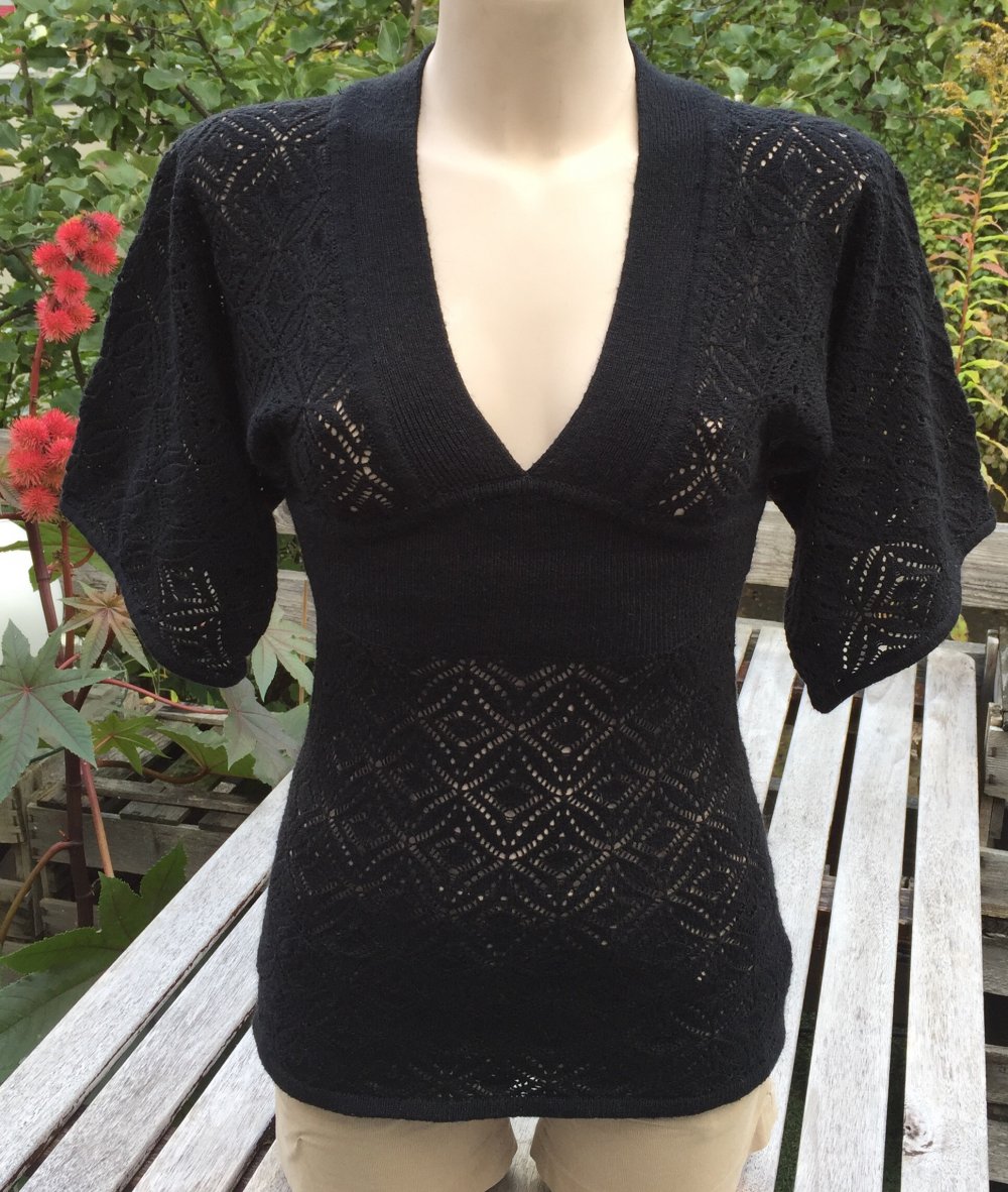 VERO MODA Kimono PULLOVER Häkelpulli schwarz XS