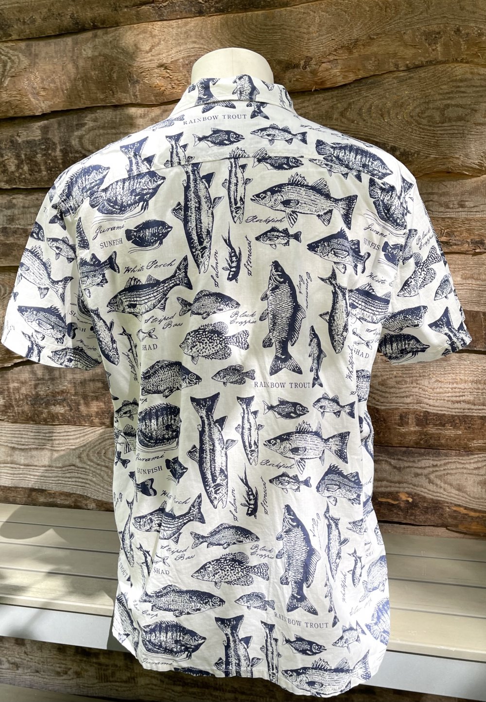 H&M Kurzarm HEMD Leinenhemd Resort Hemd „FISCHE“ Gr. L