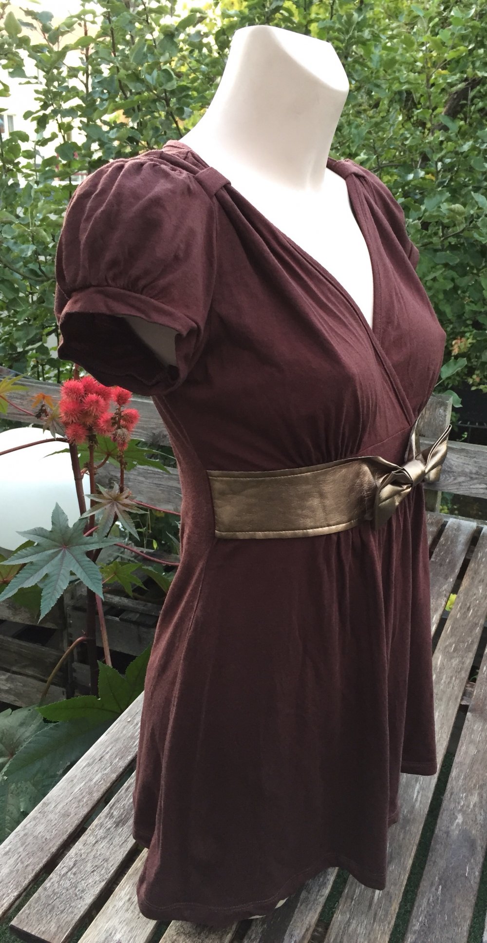 EMPIRE Tunika SHIRT braun / kupfer SCHLEIFE Gr. L