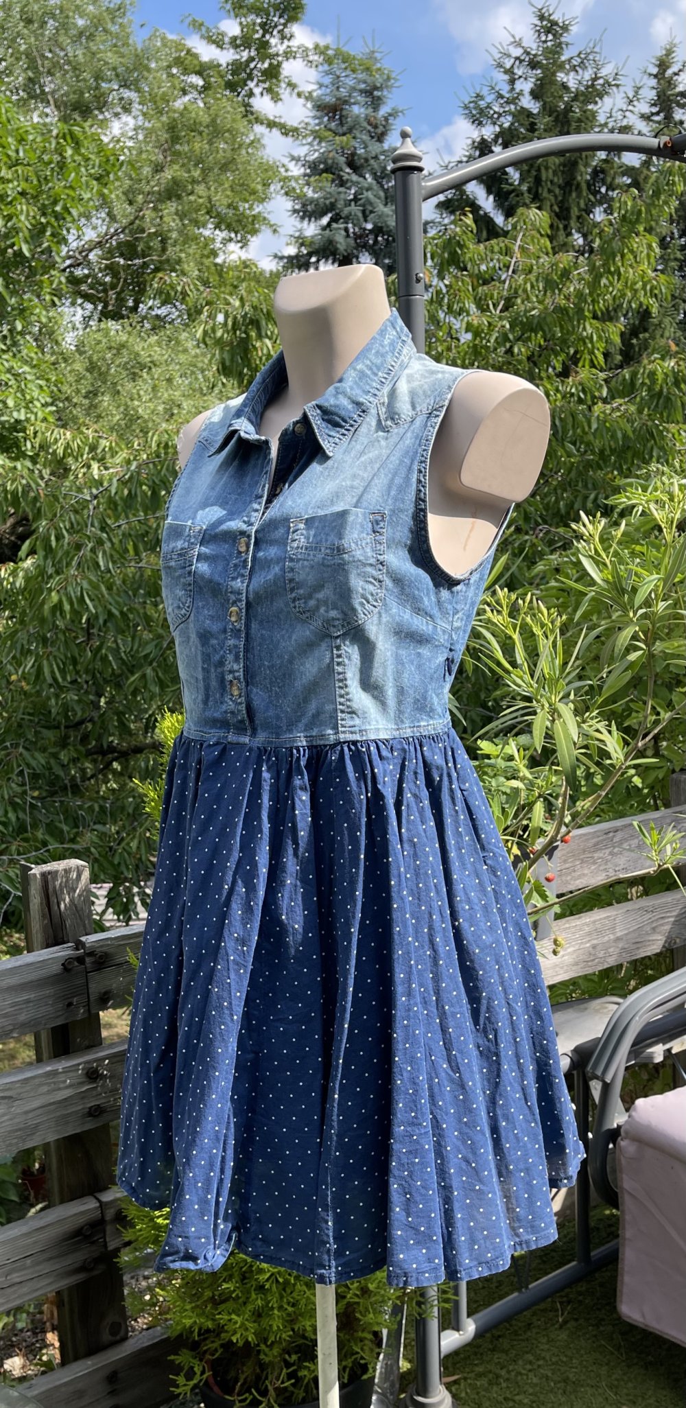 H&M JEANSKLEID mit POLKADOTS Gr. 40