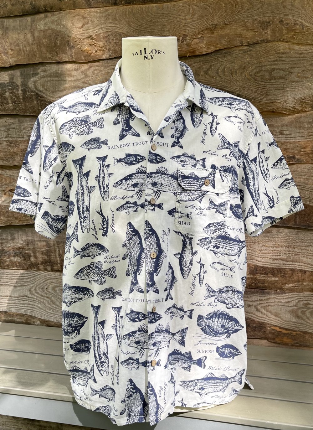 H&M Kurzarm HEMD Leinenhemd Resort Hemd „FISCHE“ Gr. L