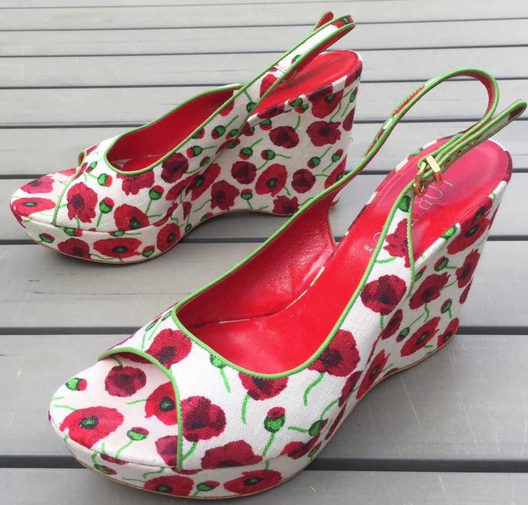 LORIBLU Wedges SANDALE Keilabsatz PUMPS Mohnblumen POPPY Gr. 40