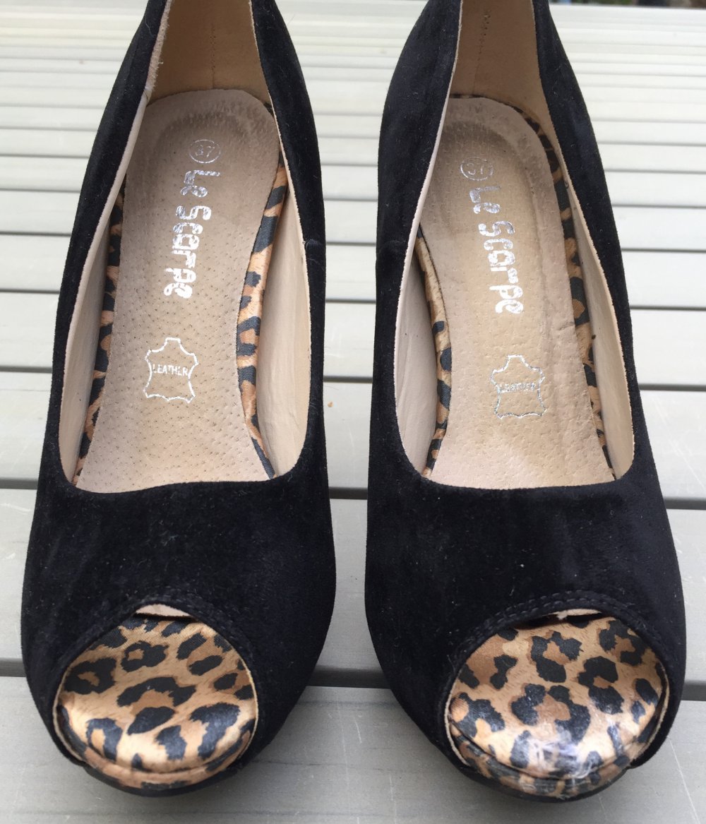 Plateau PUMPS Le Scarpe PEEP TOES schwarz/leo Gr. 37