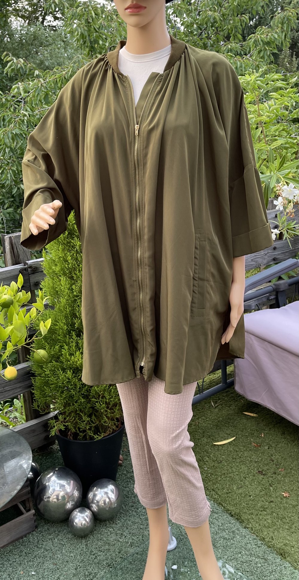 H&M CAPE JACKE Sommerjacke OVERSIZE KIMONO khaki Gr. L