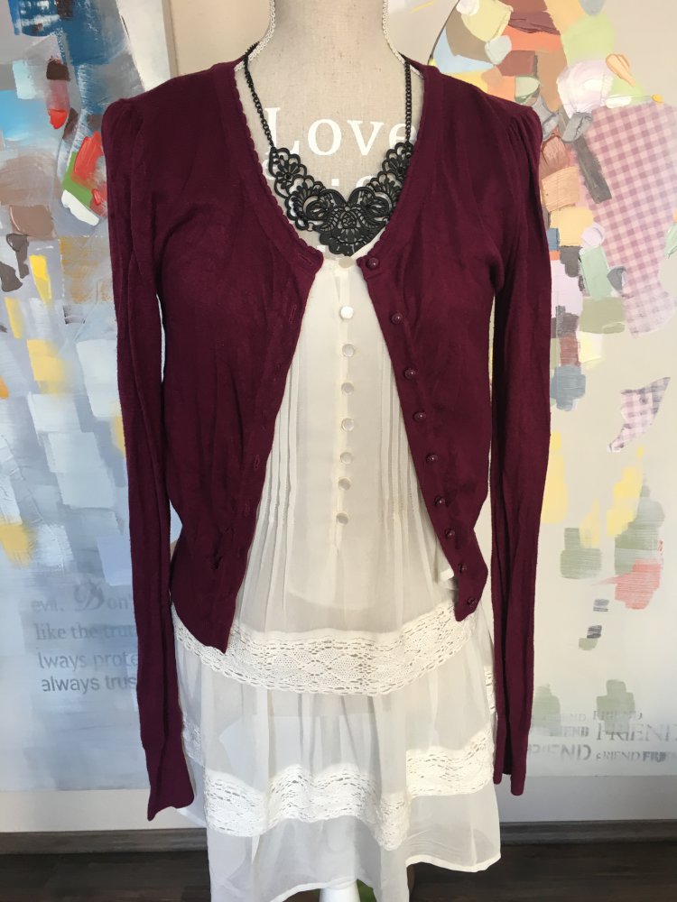Brombeerfarbende Strickjacke Sweatshirtjacke Jacke Cardigan 38 