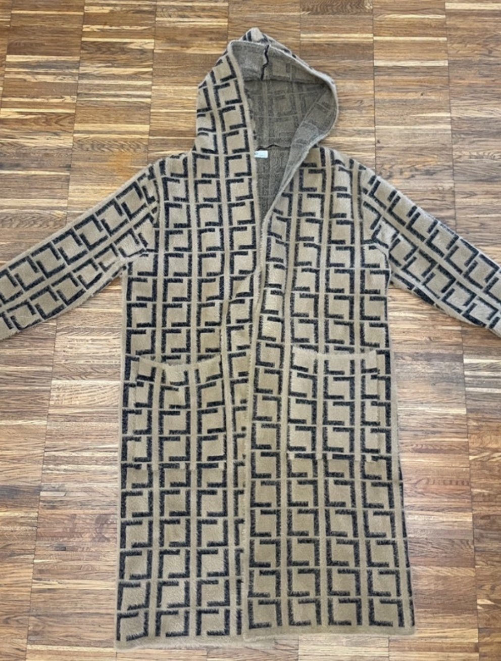 Boutique Strickmantel , Cardigan, Gr. S/M, beige/ schwarz, sehr gut, Teddy