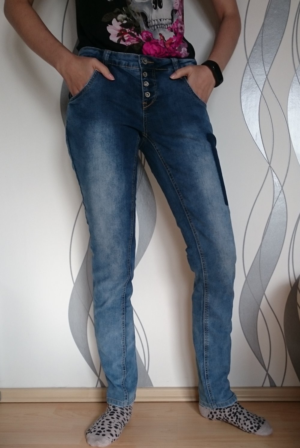 blue-washed Röhrenjeans Skinny Jeans